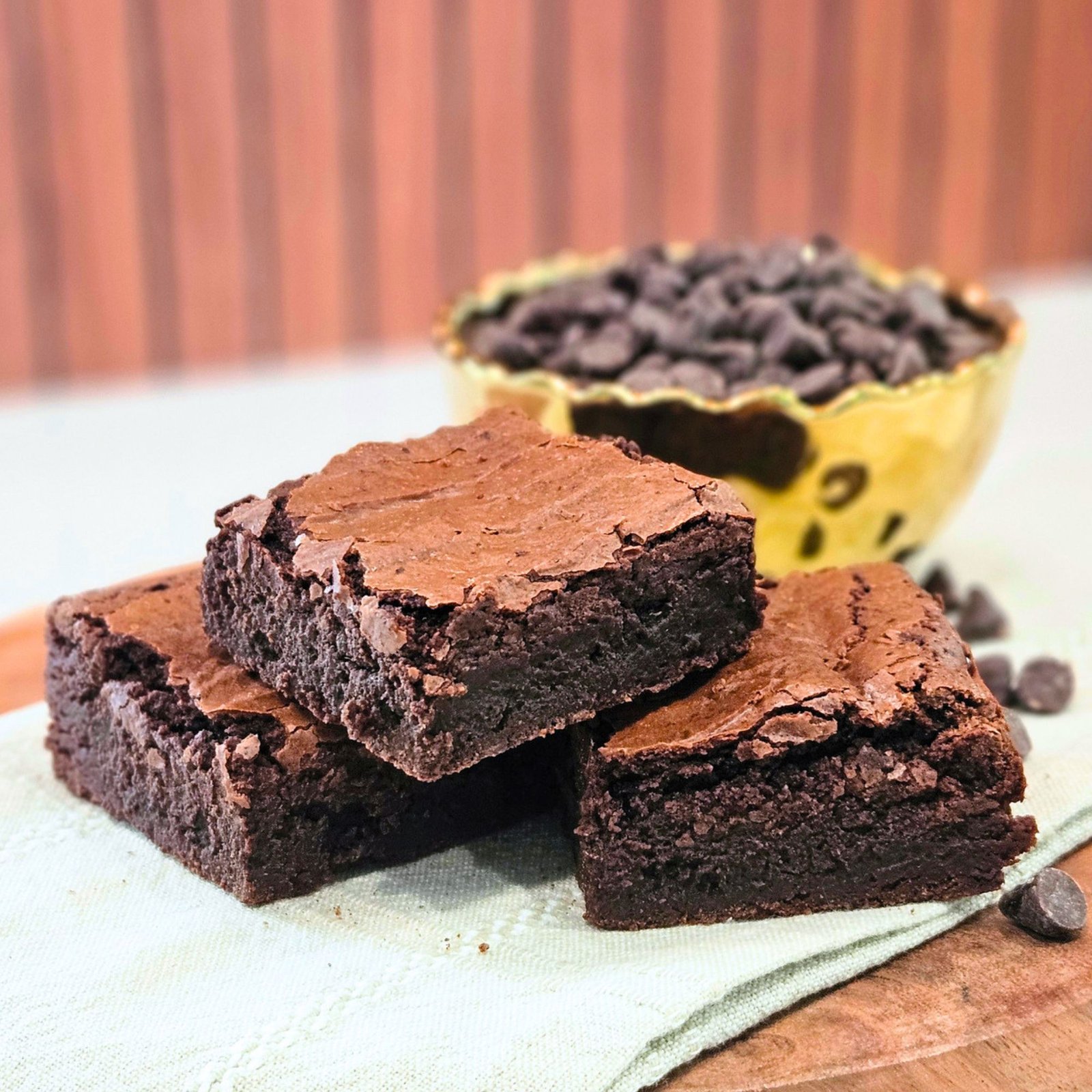 A stack of chocolate brownies.